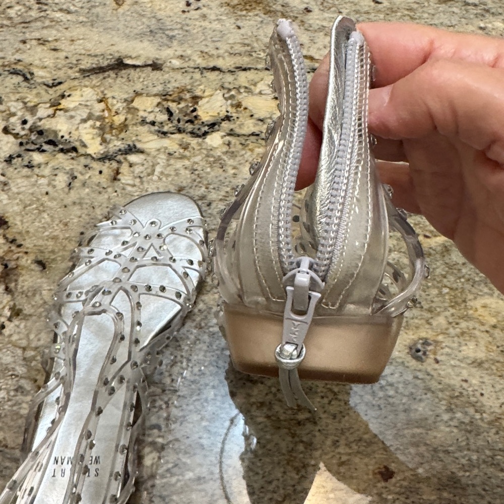 Stuart Weitzman Elegant Jelly Silver Women's Sandals with rhinestones. Worn once - Picture 3 of 8